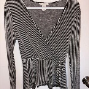 Caution To The Wind Black and White Wrap Peplum Blouse